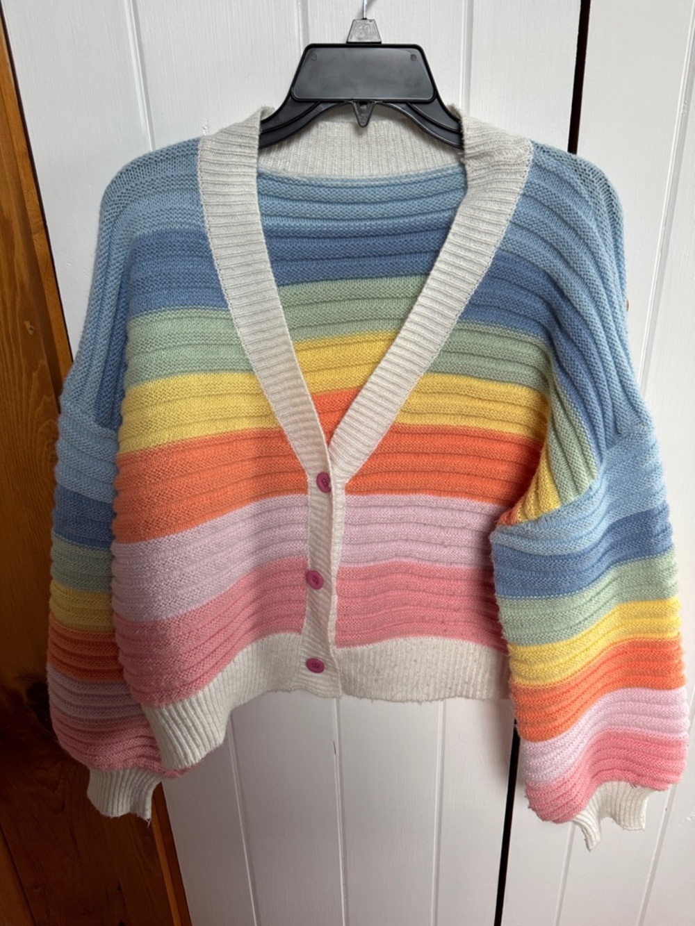 Women's Rainbow Stripe Button Cardigan - Multicolor